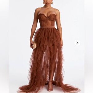 Fashion Nova Strapless Brown Tulle Dress